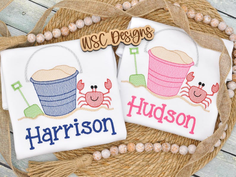 Personalized Embroidered Beach Shirt | Crab Sand Bucket Summer Tee image 3
