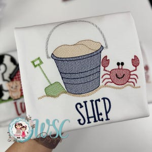 Personalized Embroidered Beach Shirt | Crab Sand Bucket Summer Tee image 6