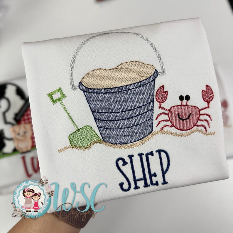 Personalized Embroidered Beach Shirt | Crab Sand Bucket Summer Tee image 6