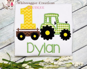 Boys Tractor Birthday Party Embroidered Shirt, Boys Farm Tractor Shirt, Personalized Toddler Farm Birthday Shirt, 1st Birthday Party, Age 1