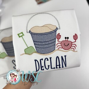 Personalized Embroidered Beach Shirt | Crab Sand Bucket Summer Tee image 7