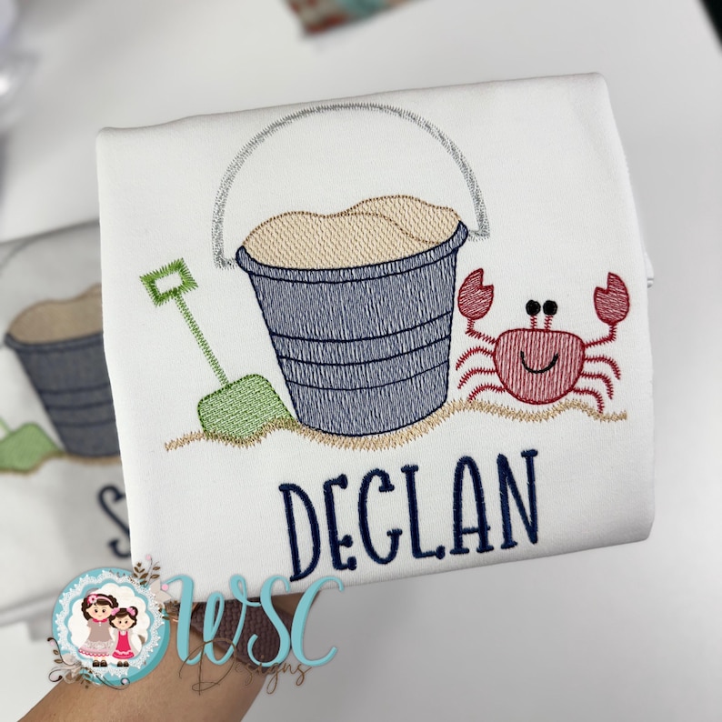 Personalized Embroidered Beach Shirt | Crab Sand Bucket Summer Tee image 7
