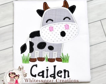 Cow Shirt for Boys - Farm Personalized T-shirt - Toddler Boy Custom Monogram - Baby Boy Summer Shirt - Baby Gift - Embroidered