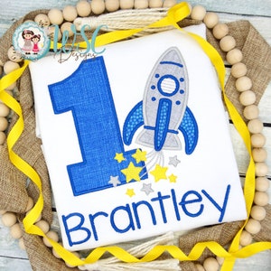 Boy Rocket Birthday Party Embroidered Shirt, Toddler Boy Space Birthday Party, Boy Rocket Ship Birthday Shirt, First Birthday, Ages 1-9