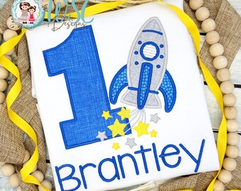 Rocket Space Ship Birthday Party Embroidered Shirt, Toddler Boy Out of this World Birthday, Rocket Ship Shirt, First Birthday, Ages 1-9