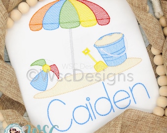 Boys Summer Beach Ball and Umbrella Embroidered T-Shirt / Boys Summer Tee, Toddler Boy Beach Outfit / Personalized Vacation Outfit