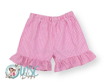 Pink/Purple/Red Seersucker Gingham Ruffle Shorts for Girls - Add on to complete kid's outfit