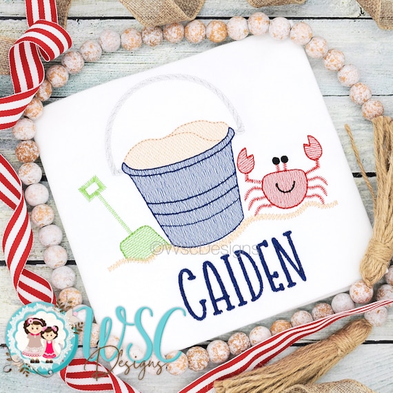 Personalized Embroidered Beach Shirt | Crab Sand Bucket Summer Tee