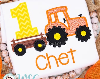 Boys Tractor Birthday Party Embroidered Shirt, Boys Farm Tractor Shirt, Personalized Toddler Farm Birthday Shirt, 1st Birthday Party, Age 1