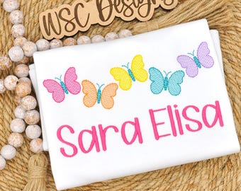 Personalized butterfly embroidered shirt | toddler girl applique name tee