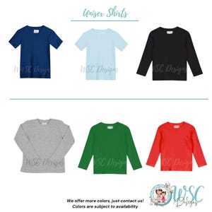 a group of different colored shirts on a white background