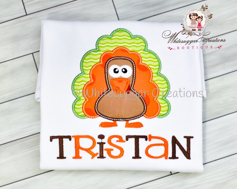 Baby Boy Personalized Holiday Gift Boy Turkey Embroidered Bodysuit Thanksgiving Turkey Applique Shirt