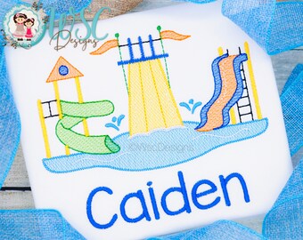 Boys Summer Water slides Embroidered T-Shirt / Boys Summer Tee, Toddler Boy Summer Outfit / Personalized Vacation Outfit