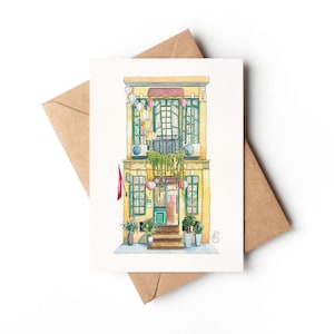 Carte postale "5 Spice Restaurant", Hanoï, Vietnam • impression, aquarelle, papeterie • A6 • Carte à message, façade, voyage, Asie