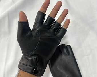 Handgefertigte fingerlose Handschuhe aus Schafsleder Unisex Biker Handschuhe