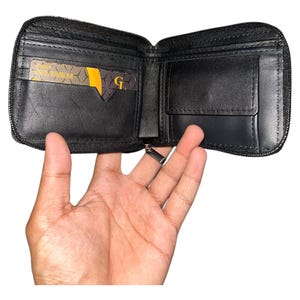 Handgefertigte Geldbörse aus Schwarzem Leder mit Reißverschluss | Herren Slim Kartenhalter | Minimalistische Münztasche Geldbörse | Echtes Leder Geschenk für Ihn