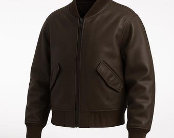 Handmade Dark Brown Leather Bomber Jacket: Vintage Style Cowhide Outerwear