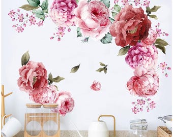 Watercolor Peony Wall Decals | Pink Floral Wall Stickers