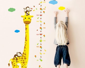 Giraffe Height Chart Wall Decal, Safari Animals, Kids Room Decor