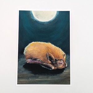 Bat Moon A5 Print | Gothic Animal Wall Art | Cute Bat Illustration | Dark Nature Print | Animal Lover Gift Home Decor