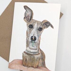 Gâteau d'anniversaire de lévrier Whippet Lurcher | carte d'anniversaire d'amoureux des chiens | Carte d'anniversaire pour propriétaires de chiens | Carte de voeux drôle de chien de peinture