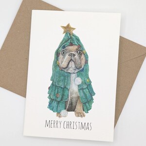 Frohe Weihnachten | Lustige Französische Bulldogge Weihnachtsbaum Karte | Schöne Weihnachtskarte für Hundebesitzer | Lustige Malerei Hundegruß-Karte