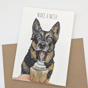Machen Sie einen Wunsch | Hunde-Liebhaber-Geburtstagskarte | Geburtstagskarte für Hundebesitzer | Lustig Gemälde Hund Grüße Karte | Teekerze