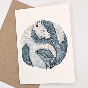 Yin Yang Wolf Card – Woodland Animal Greeting Card | Nature Lover Gift | Cute Wolf Illustration Card | Rustic Birthday Card