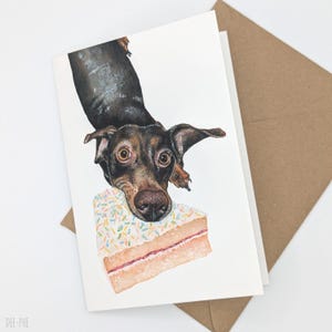 carte de voeux de vol de gâteau de chien | carte d'anniversaire d'amoureux des chiens | Carte d'anniversaire pour propriétaires de chiens | Carte de voeux drôle de chien de peinture