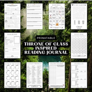 Puede incluir: Diario de lectura imprimible inspirado en la serie Throne of Glass. El diario incluye páginas para reseñas de libros, registros de lectura, listas de verificación de fantasía y más.