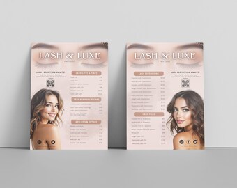 Printable Lash Tech Price List Template Editable Canva QR Code Payment Sign Lash Artist Pricelist Sheet DIY Business Salon Pricing Guide