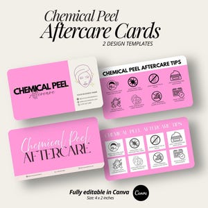 Editable Chemical Peel Aftercare Cards Template Facial Treatment Care Guide Skincare After Care Instructions Esthetician Printable Card