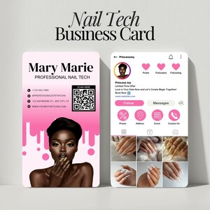 Instagram Nail Tech Business Card Editable Canva Template With QR Code Nail Technician Branding Card For Digital Salon Profiles DIY Card