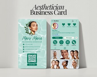 Modern Instagram Business Card Template For Esthetician Editable Canva Design QR Code Branding Card Skincare And Esthetics Salon