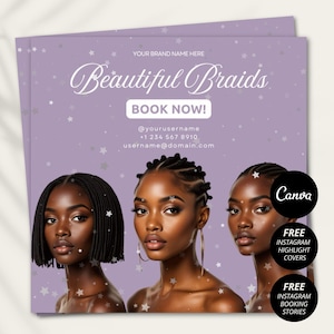 Braids Hair Booking Flyer Template Editable Canva Appointment Sheet Hair Stylist Printable Book Now DIY Flyer Braiding Salon Business Design