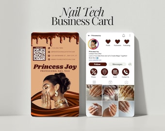 Sjabloon digitaal Instagram-visitekaartje Nail Tech bewerkbaar canva-ontwerp met QR-code Nageltechnicuskaart voor nagelstudio Branding DIY-kaart