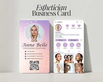 Canva Editable Esthetician Business Card Template Instagram Design With QR Code Skincare Salon Card For Esthetics Professionals