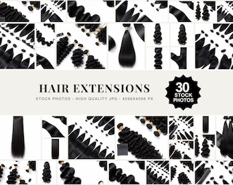 30 Hair Extension Stock Photos Lace Closure Bundle Images Hair Weft Photography Pack Beauty Product Content Salon Branding Flat Lay Set