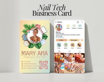 Sjabloon nagel Instagram-visitekaartje DIY bewerkbaar canva-ontwerp Nail Tech-kaart met QR-code Nail Artist Salon-sjabloonontwerp voor visitekaartjes