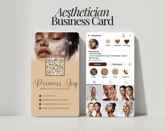 Esthetician Instagram Business Card Template Editable Esthetics Salon Canva Instagram Business Card Esthetician Card with QR Code Scan
