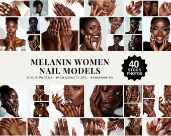 40 zdjęć paznokci z melaniną Zdjęcia modelek dłoni z melaniną Zdjęcia paznokci o głębokim odcieniu skóry Zestaw zdjęć pięknych paznokci do brandingu i mediów społecznościowych