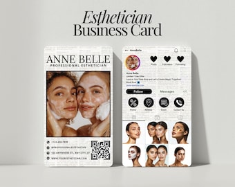 Esthetician Instagram Business Card Editable Canva Template Skincare Professional Design With QR Code For Esthetics Salon Branding