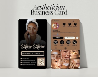 Instagram Esthetician Business Card Template Editable Canva Design With QR Code Skincare Professional Card Esthetics Branding Download