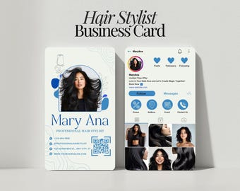 Modern Hairdresser Instagram Business Card Template Editable Canva Design QR Code Hair Artist Salon Branding Card For Social Media
