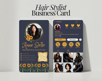 Edytowalny szablon karty fryzjera dla profilu biznesowego na Instagramie Canva Design Kod QR Branding salonu Fryzjer Cyfrowe pobieranie