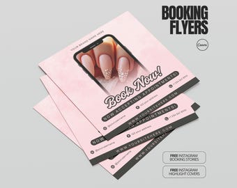 Nail Booking Flyer Canva Template Editable Appointment Sheet Nail Tech Printable Book Now Flyer Nail Salon Business Marketing Design