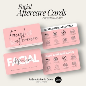 Facial Aftercare Card Template Editable Canva Skincare Treatment Care Guide Client Spa After Care Instructions Printable Esthetician Card