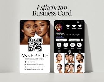 DIY Editable Instagram Business Card For Esthetician Canva Design With QR Code Skincare Branding Card Esthetics Salon Profile Download