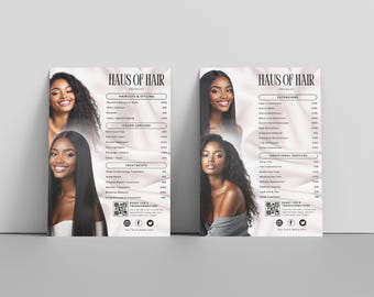 May include: Two promotional posters for "Haus of Hair" salon. Each poster features images of women with various hairstyles. The posters list services such as haircuts, styling, color services, treatments, and extensions.