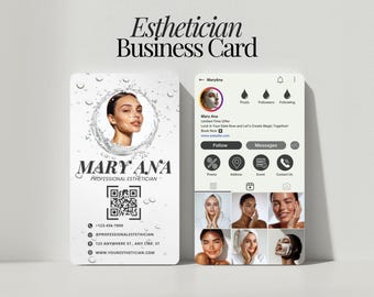Cyfrowy kosmetyczka Instagram Wizytówka Szablon Edytowalny Canva Skincare Branding Z Kodem QR Estetyczny Salon Wizytówka Pobierz